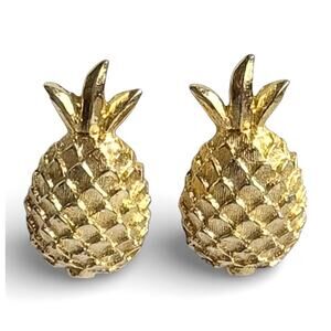 Vintage Mimi Di Niscemi Pineapple Clip Earrings Gold Tone 1975 Signed